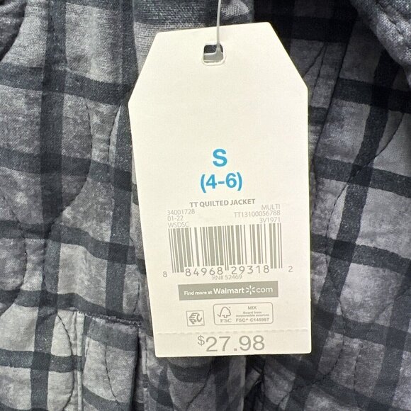 Time And Tru Quilted Gray Plaid Jacket Women’s Sz S 4-6 Button Up Comfortable - Picture 7 of 7